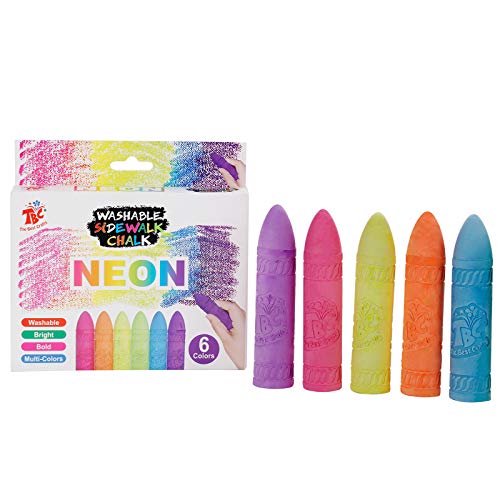 TBC The Best Crafts Craies de Trottoir, 6 Couleurs Néon Craies sans Poussière Lavable Amusant pour Enfants Artiste Tableau