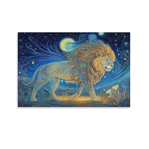 Cuadro de león en lienzo decorativo de 50x75cm para pared de salón