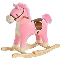 Qaba Rocking Horse Plush Animal on Wooden Rockers, Baby Rocking Chair with Sounds, Moving Mouth, Wagging Tail