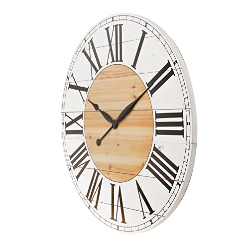 Renata Oversize Shiplap Wall Clock - White/Walnut #TOP1