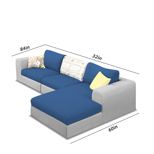 Image of Koza RHS 4 Seater L Shape Sofa Set for Living Room (Blue Grey Fabric) Premium Fabric Sofa