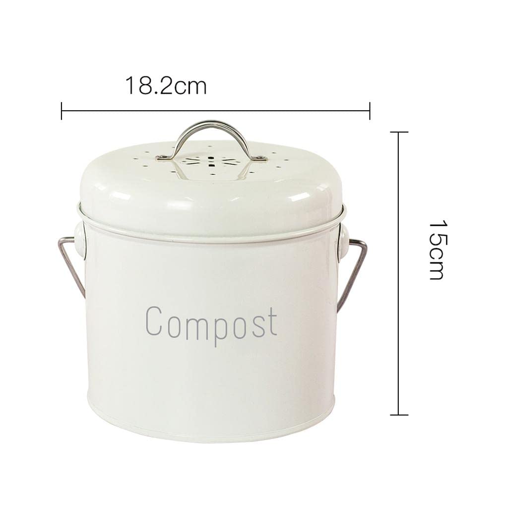 Compostador de Cocina con Asa, a Prueba de Fugas, con Filtro de Carbón Metálico Y Tapa Extraíble, Apto para Residuos de Cocina Y del Hogar, Blanco lechoso