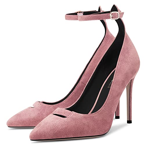 Saekcted Women Stiletto High Heel Pointed Toe Pumps Ankle Strap Wedding Dress Cute 3.9 Inches Heels4