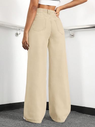 Image of Straight Leg Jeans for Women High Waisted Wide Leg Denim Pants