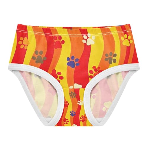 Colorful Stripes Paw Prints Girls Briefs, Toddler Girl Briefs, Girls Cotton Underwear, 2–8 Years