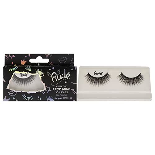 Rude Cosmetics Essential Faux Mink 3D Lashes - Babydoll For Women 1 Pc Pair, Black