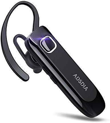 ADSDIA Bluetooth Earpiece V4.2 Built in Mic Wireless Headphones Handsfree Headset Noise Cancelling IPX5 Waterproof & Hands Free Calling Compatible with iOS Android Phone, Deep Bass (Light Black)