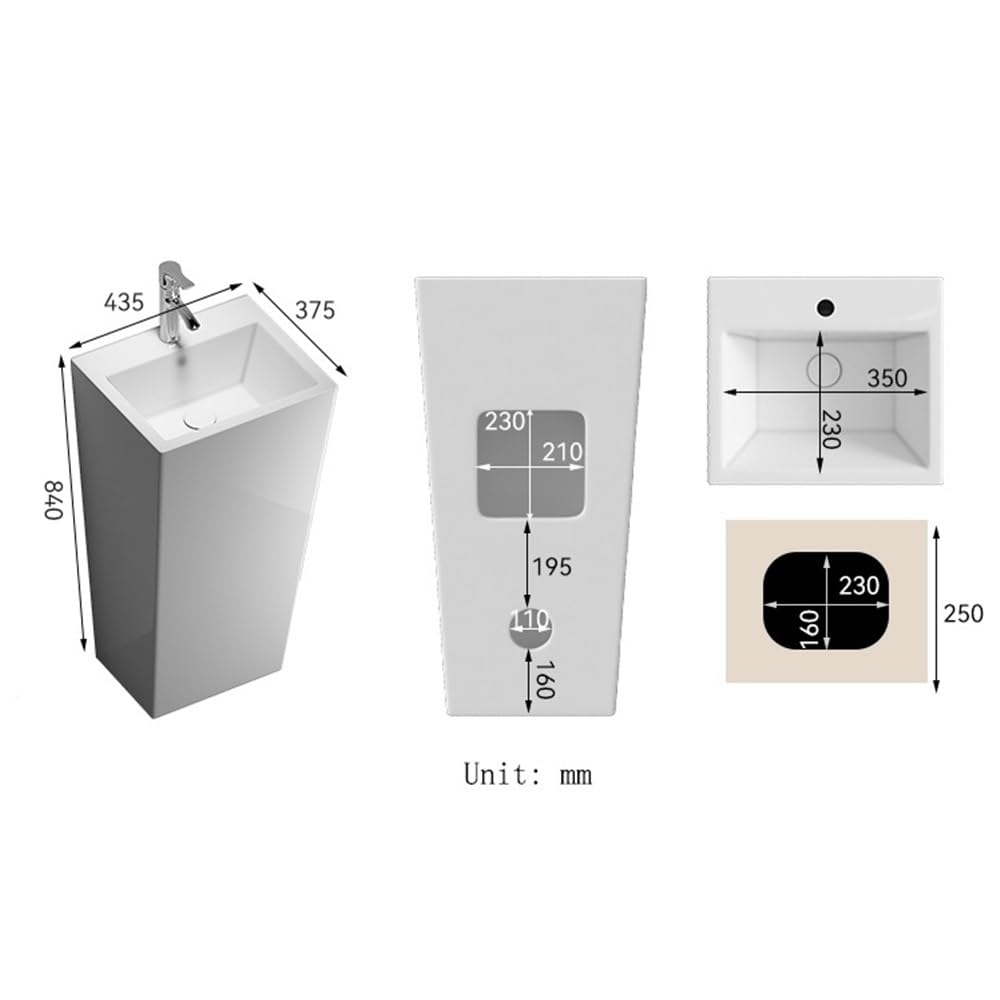 Fregadero de pedestal moderno de una pieza con grifo plateado y kit de desagüe circular de porcelana blanca para baño, lavabo de pedestal