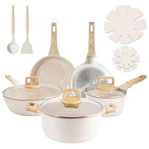Comparison: Best Aluminium Nonstick Cookware 6 ZHANG XIAO QUAN SINCE 1628 Pots and Pans Set with Lids, 14 PCS Cast Aluminium Non Stick Ceramic Coating Granite Cookware Set, Non-toxic Kitchen Essentials, Beige