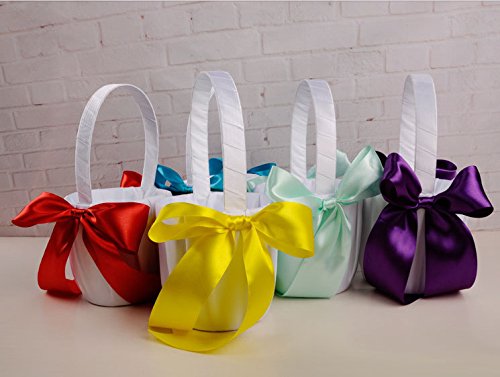 Flower Girl Basket Wedding Collection Traditional White (Blue)