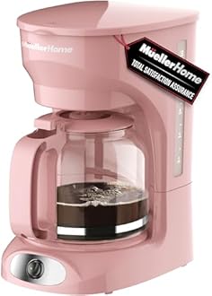 MUELLER HOME 12-Cup Pink Coffee Maker - Borosilicate Carafe, Auto-Off, Pink Kitchen Accessories, Reusable Filter, Anti-Drip, Kitchen Appliances, Keep-Warm Function