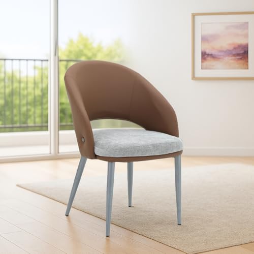 Image of Royaloak Verona Italian Dining Chair| Premium Dual Material Dining Table Chair | Leatherette Backrest with Fabric Seat | Ergonomic Curved Support | Stylish Black Nickel Accent |Sleek Durable Legs