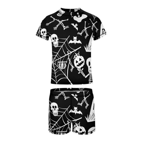 Happy Halloween White ElementsChildren's Swimsuits Boys Two Piece Suit8-10Y（130cm）4