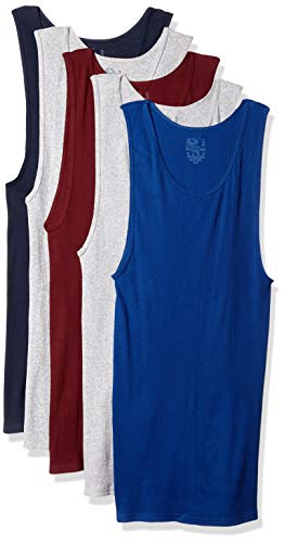 Fruit of the Loom Men's Tag-Free Tank A-Shirt, 5 Pack - Assorted Colors, Large