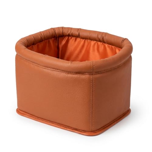 Image of Leather Car Trash Can, Luxury Car Organizer, Leakproof Garbage Can for Car and Trucks, Orange