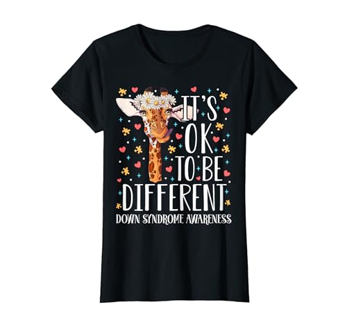 Women Down Syndrome Awareness Giraffe Its Ok to Be Different T-Shirt