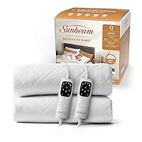 Sunbeam Sleep Perfect Quilted Electric Blanket Queen | Fully Fitted Quilted Cotton Top Layer, Antibacterial, Washable, Auto-Off Timer, Overheat Protection, Dual Controls BLQ6451