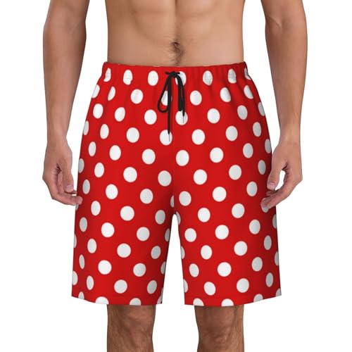 Polka dot red Men's Beach Shorts Summer Swim Trunks Quick Dry Casual Swim Beach Shorts
