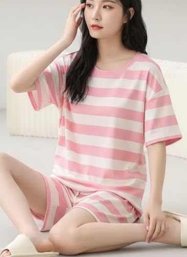 Image of SMOWKLY Women Korean Shorts Pajama Set |Summer Night Top & Shorts Dress |Cotton Blend Nightwear Set Top & Shorts Sleepwear Lounge Wear Soft Comfortable Night Suit Ladies | Co-Ord Home Wear Set