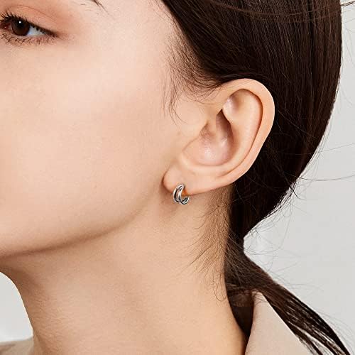 Lydreewam 925 Sterling Silver Small Half Hoop Earrings for Women Girls, Mini Huggie Hoop Earrings, 12mm Diameter Double Hoop Earrings, 3 Colors in Silver/Gold/Rose Gold