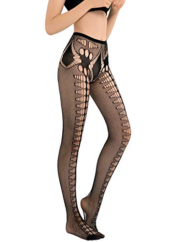Image of HONENNA Patterned Fishnets Tights Black Pantyhose Stockings for Women, 1-6 Pairs