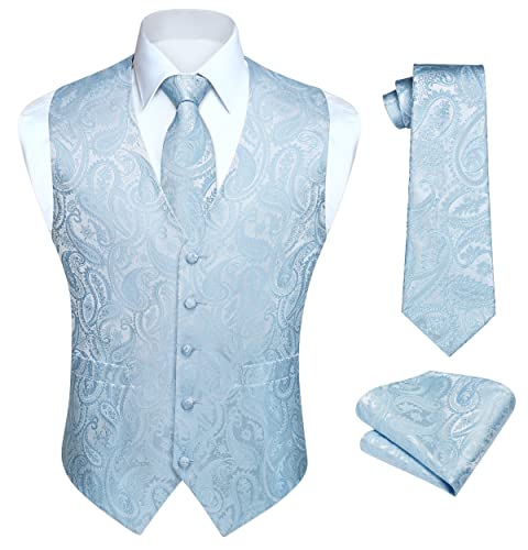 Image of HISDERN Vest and Tie Sets for Men Vests Paisley Floral Jacquard Necktie Pocket Square 3PCS Waistcoat for Suit or Tuxedo