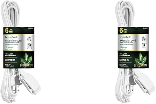 GoGreen Power (GG-24706) Cable de extensión para el hogar de 162 de 6 pies, 3 tomas, blanco, 6 pies (paquete de 2)