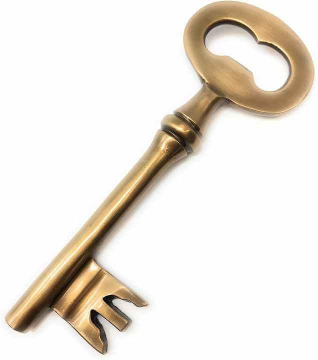 Madison Bay Company Solid Antiqued Brass Skeleton Key Bottle Opener, 6 Inches Long