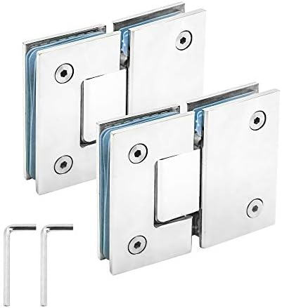 2 Pcs Frameless Shower Door Hinges, 180 Degree Glass Frameless Door Hinges, Heavy Duty 304 Stainless Steel Glass to Glass Hinge Polished Bathroom Gate Clamp, Mirror polishing for 8-12 mm