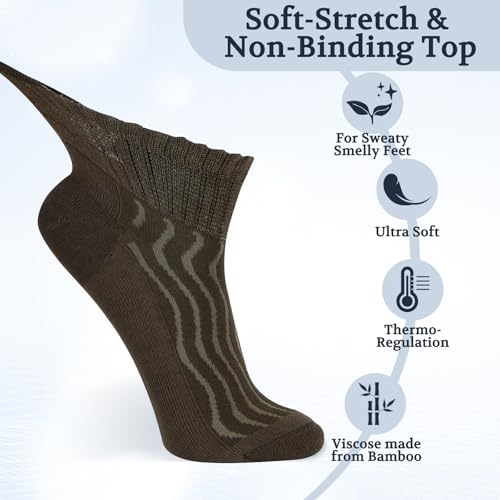 Image of +MD Bamboo Viscose Ankle Diabetic Socks for Men & Women, 6 Pairs, Soft Cushioned, Non-Binding Loose Top, Extra Wide