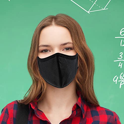 BeatBasic Black Cloth Face Mask for Men Women Adult Large, BB-9201, 3 Layer Reusable Fabric Washable Pack 6