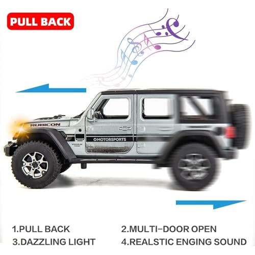 Image of 1:24 Scale Rubicon Wrangler Toy Car for Kids Collection Diecast Metal Toy Model Car with Light Sound Pull Back Openable Door