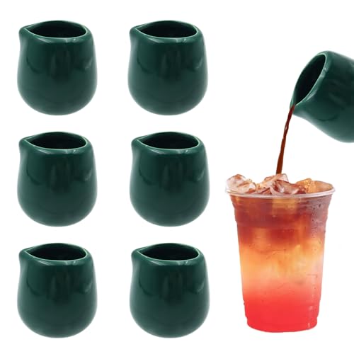 BEELUKY 6 Pezzi Bricco Latte Professionale 50ml Mini Brocca per Latte in Ceramica Lattiera Ceramica Mini Lattiera Mucca per Cappuccino con Beccuccio Bricco per Latte Art per Salsa Latte Caffè (Verde)