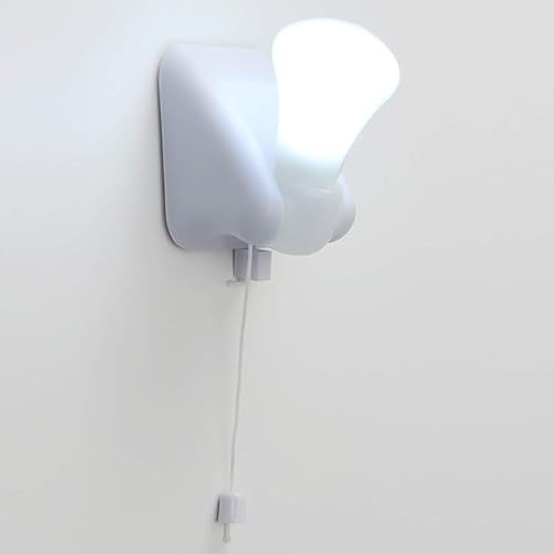 Vista 12 de 2 piezas de luz de pared portátil, funciona con pilas, luz LED de armario con cadena de tracción autoadhesiva para gabinete de luz nocturna