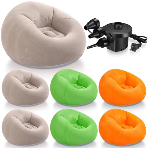Image of Realspring 6 Pcs Inflatable Bean Bag Chair, Air Pump,Coffee,Orange,Green
