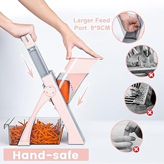 Upgrade Safe Mandoline Slicer Plus for Kitchen, SupMaKin Bigger Port Vegetable Food Potato Chopper, Adjustable Thickness, Julienne & Dicer Salad Making Chopping Artifact (Pink)