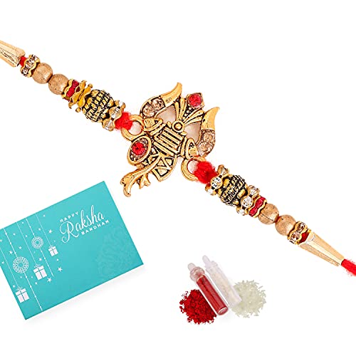 Image of VOYLLA Designer Ganesha Rakhi For Men With Roli Chawal Pack -Rakhi For Brother