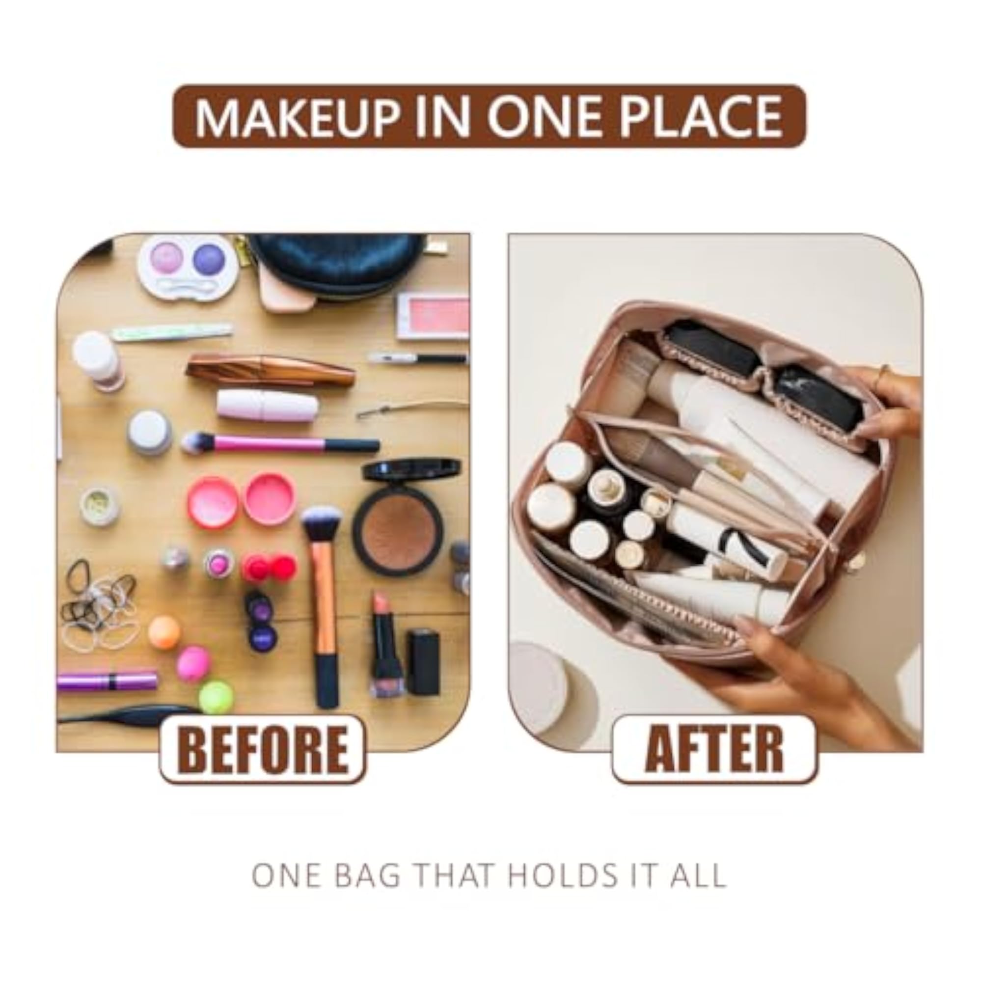 Travel Makeup Bag for Women - Large Capacity Cosmetic Pouch