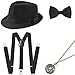 Produktbild BABEYOND 1920s Herren Accessoires Mafia Gatsby Kostüm Set inklusive Panama Gangster Hut Verstellbar Elastisch Hosenträger Herren Halsschleife Fliege Taschenuhr Schwarz