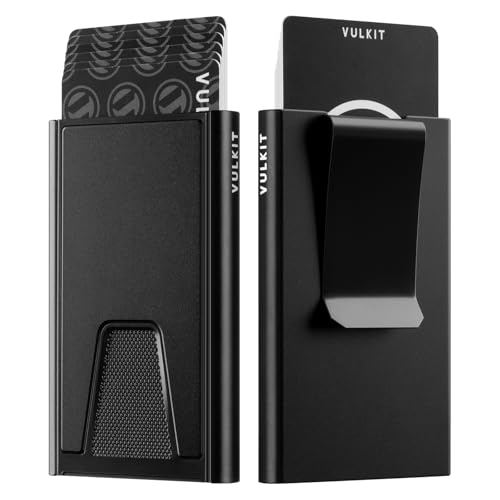 VULKIT Slim Card Wallet with Money Clip, Metal POP UP Credit Card Holder RFID Blocking, Black