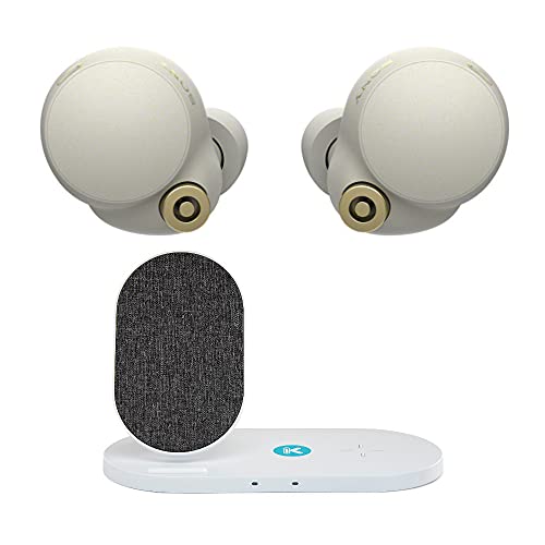 Sony WF-1000XM4 True Wireless Noise Canceling In-Ear-Kopfhörer (Silber) mit Kratos Power Dual Pad Wireless Charger Bundle (2 Stück)