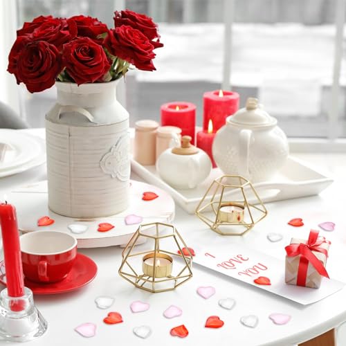 Image of 100 Pcs 3D Acrylic Hearts Ornaments Baubles, Mini Assorted Transparent, Red and Pink Crystals Beads Table Scatter Vase Filler Craft for Valentine's Day, Wedding, Engagement Decorations