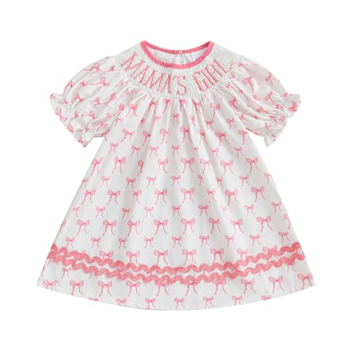 Ursobutegl Toddler Baby Girl Summer Dresses Cute Bow Ruffle Short Sleeve Embroidery Pleated Smock Bubble Tutu Skirts Clothes (White, 3-4 Years)