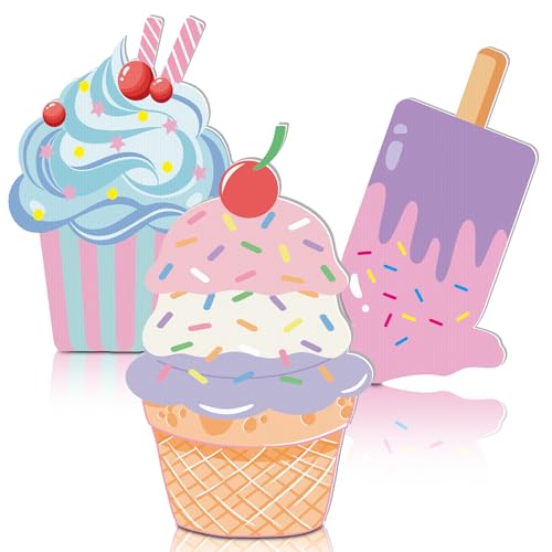 3 Pcs Ice Cream Standee Large Cupcake Cardboard Cutout for