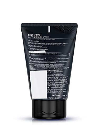 Nivea Men Deep Impact Intense Clean Face And Beard Wash - Black Carbon, 100 Ml (3.3 Oz) #TOP5