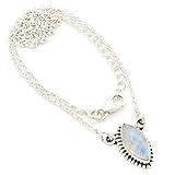 Hergestellt in Indien Mondstein Collier 925 Silber Sterlingsilber Kette Halskette weiß (MCO 11-04)