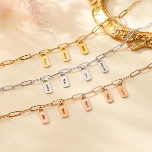 JINMA Custom Name Bracelet for Women – Personalized 1-5 Names Adjustable Nameplate Bracelet – Sterling Silver/Gold – Gift for Mom, Wife, Friends (Style 4) — view 4