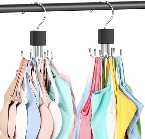 2 Pack Tank Top Hanger, Bra Hangers for Closet Organizer Max 36 Storage Capacity, Space Saving 360°Rotatable Metal Bra Organizer, Closet Organizers and Storage for Tank Top, Bras, Scarf, Purse etc.