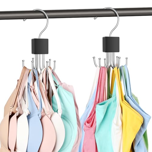2 Pack Tank Top Hanger, Bra Hangers for Closet Organizer Max 36 Storage Capacity, Space Saving 360°Rotatable Metal Bra Organizer, Closet Organizers and Storage for Tank Top, Bras, Scarf, Purse etc.