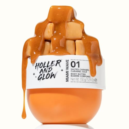 Image of Holler And Glow Miami Wave Salted Caramel Body Butter, Body Butter For Women, Smells Good, Body Lotion For Extremely Dry Skin, Moisturizing, Nourishing, Shea Butter, Coconut, Vanilla Scented, 5.29 Oz